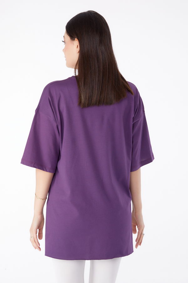 Baskılı T-shirt Mor - 25301 MOR