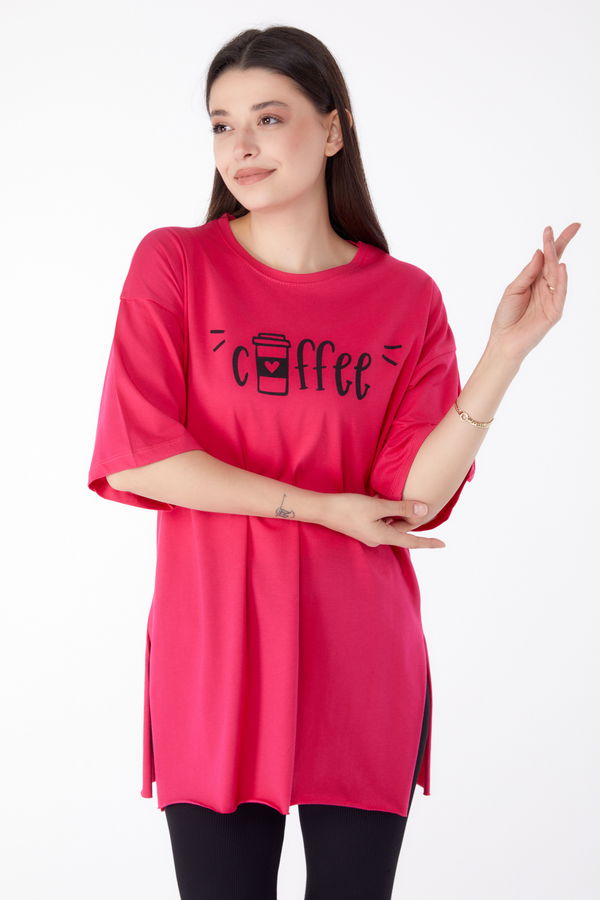 Baskılı T-shirt Fuşya - 25302