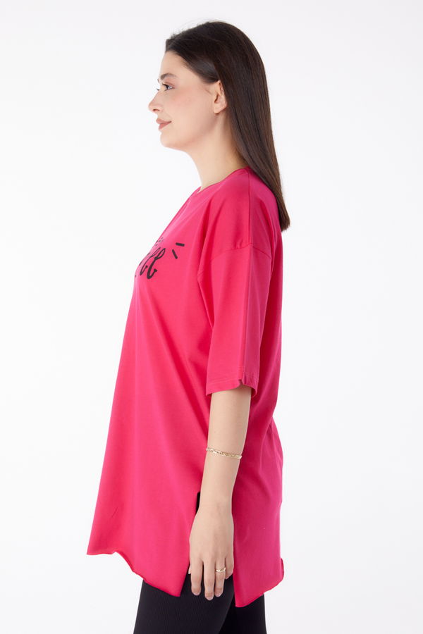 Baskılı T-shirt Fuşya - 25302