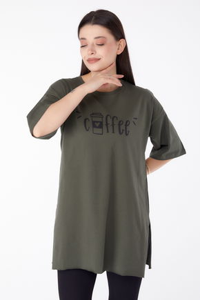 Baskılı T-shirt Haki - 25302
