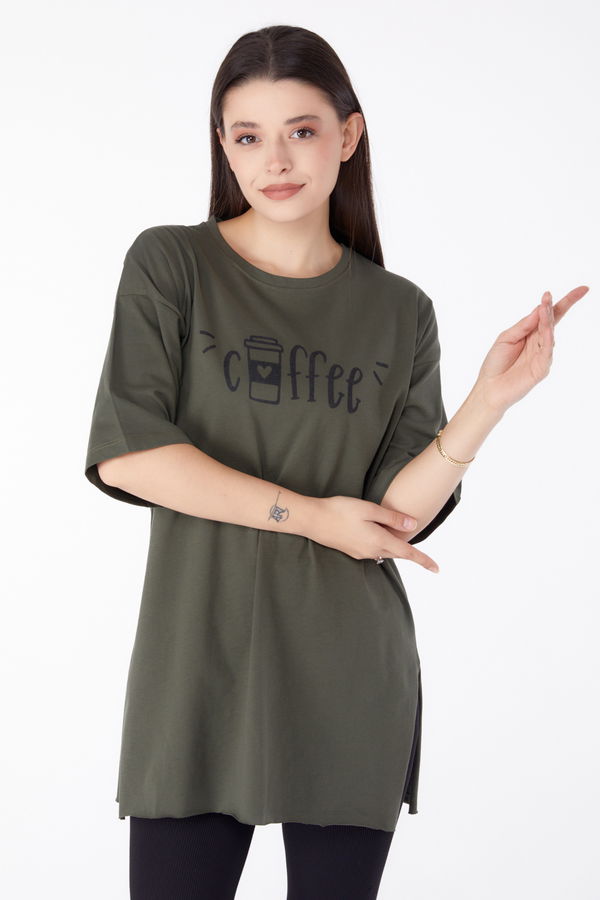 Baskılı T-shirt Haki - 25302