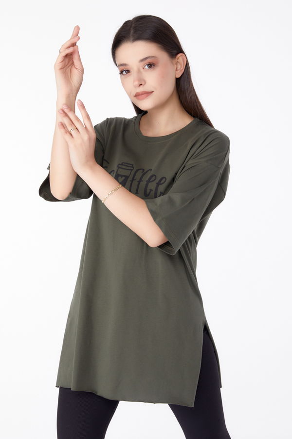 Baskılı T-shirt Haki - 25302