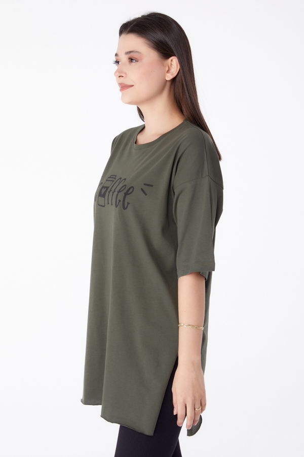Baskılı T-shirt Haki - 25302