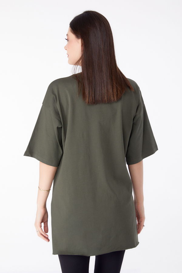 Baskılı T-shirt Haki - 25302