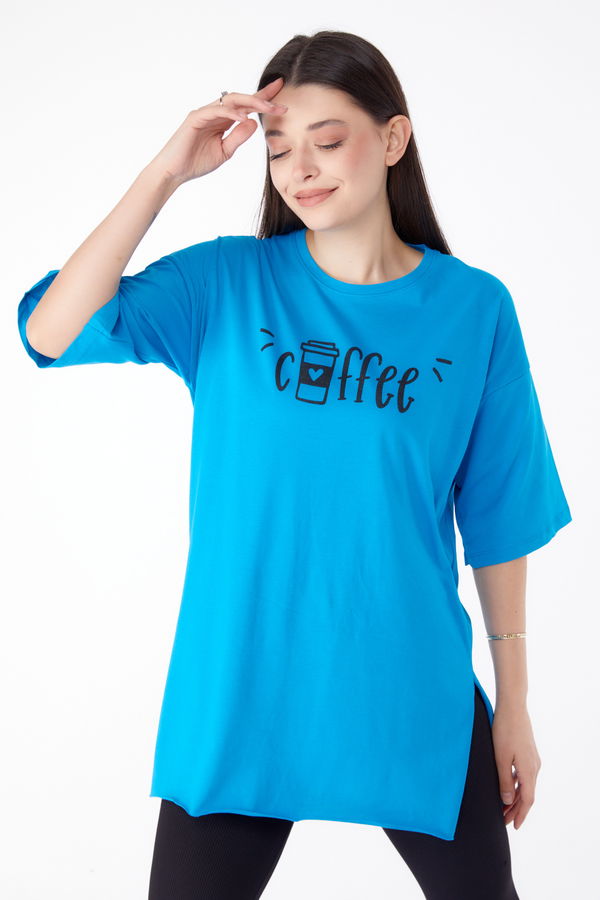 Baskılı T-shirt Mavi - 25302 MAVİ