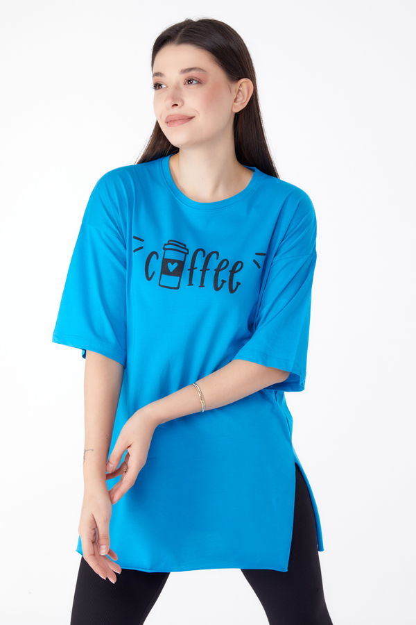 Baskılı T-shirt Mavi - 25302 MAVİ
