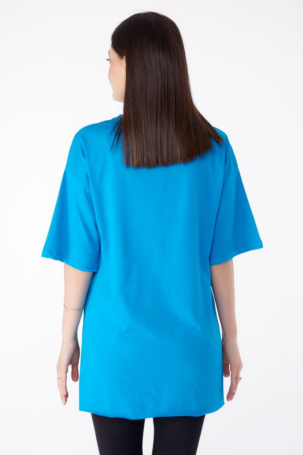 Baskılı T-shirt Mavi - 25302 MAVİ
