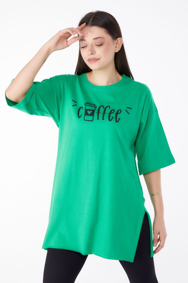 Baskılı T-shirt Yeşil - 25302 YEŞİL