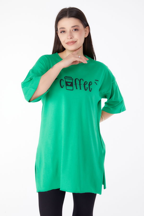 Baskılı T-shirt Yeşil - 25302 YEŞİL