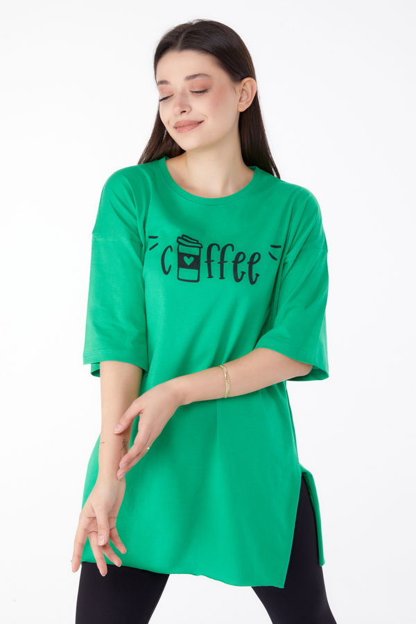 Baskılı T-shirt Yeşil - 25302 YEŞİL