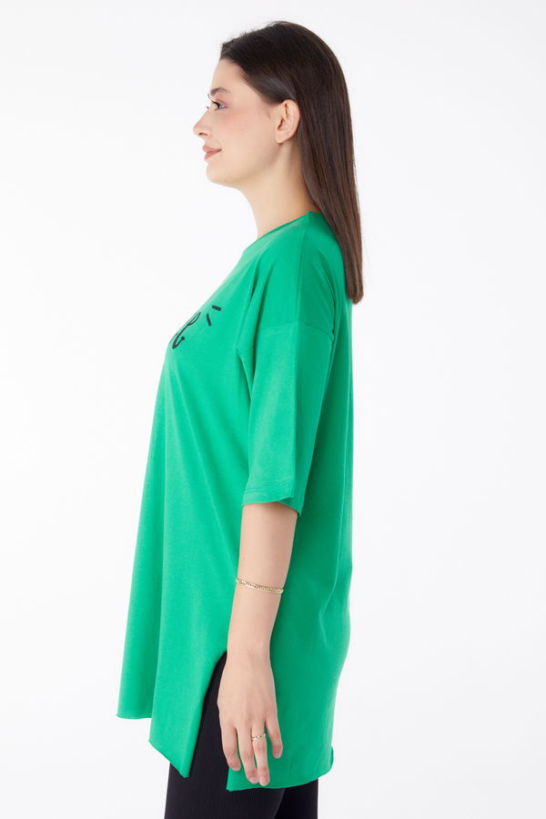 Baskılı T-shirt Yeşil - 25302 YEŞİL