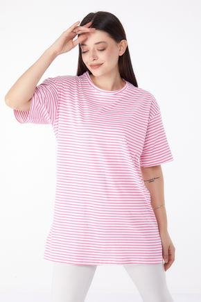 Çizgili T-Shirt Fuşya - 25303