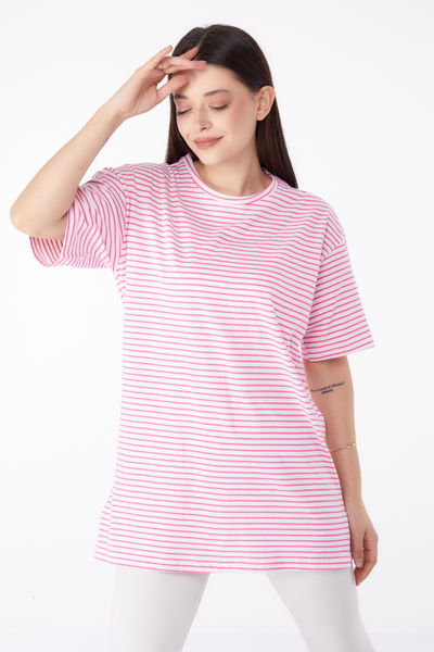 Çizgili T-Shirt Fuşya - 25303 FUŞYA