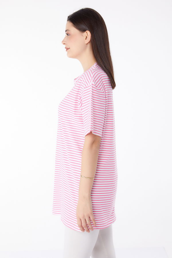 Çizgili T-Shirt Fuşya - 25303 FUŞYA