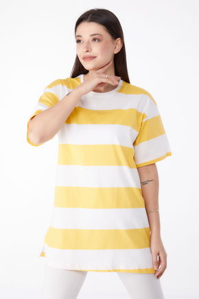 Çizgili T-Shirt Sarı - 25305