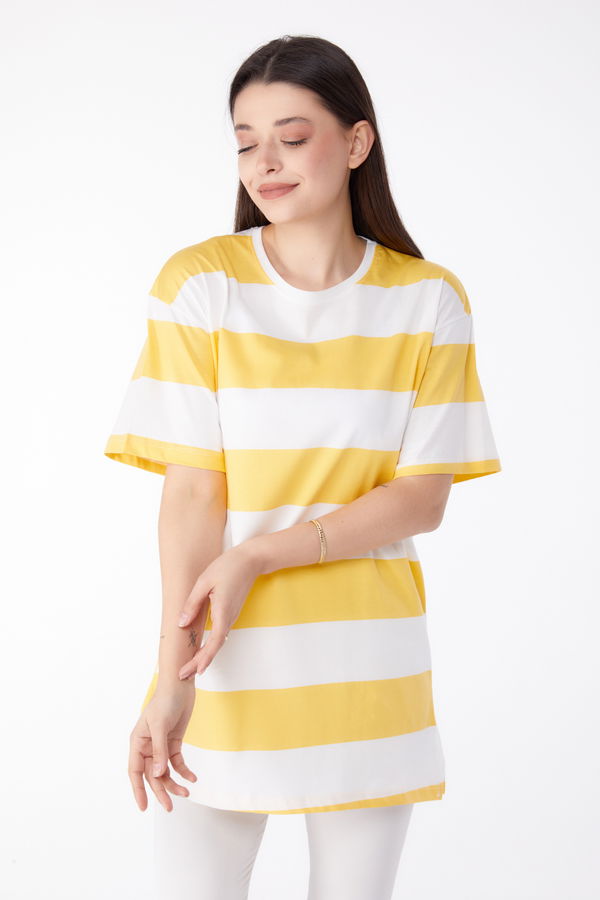 Çizgili T-Shirt Sarı - 25305