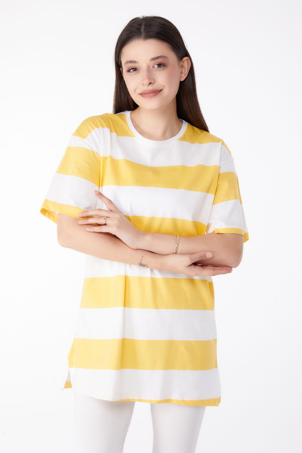 Çizgili T-Shirt Sarı - 25305