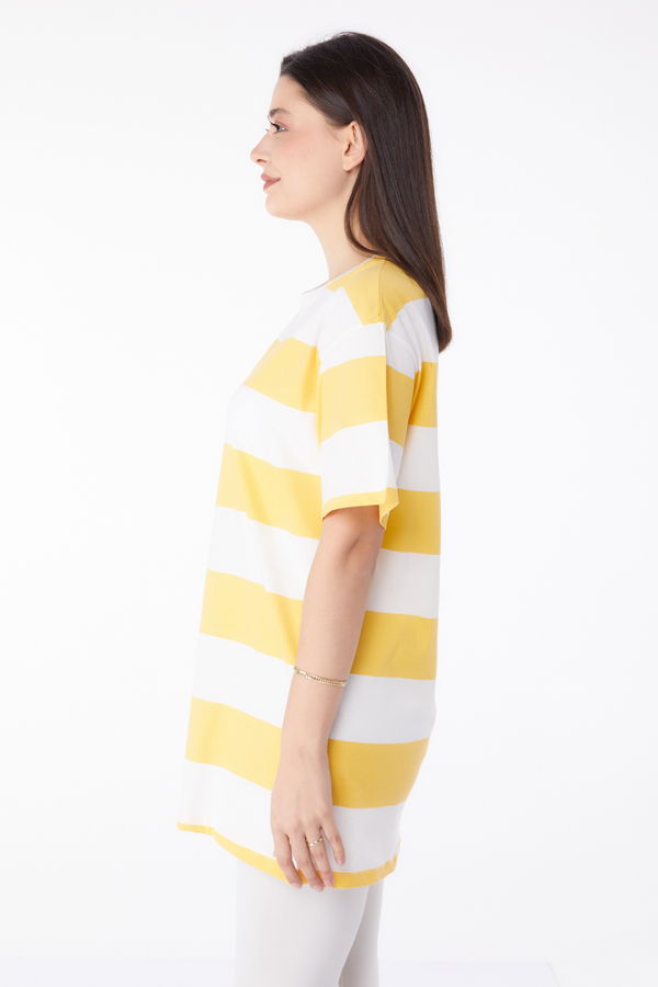 Çizgili T-Shirt Sarı - 25305