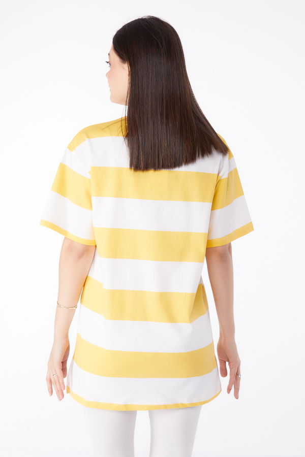 Çizgili T-Shirt Sarı - 25305
