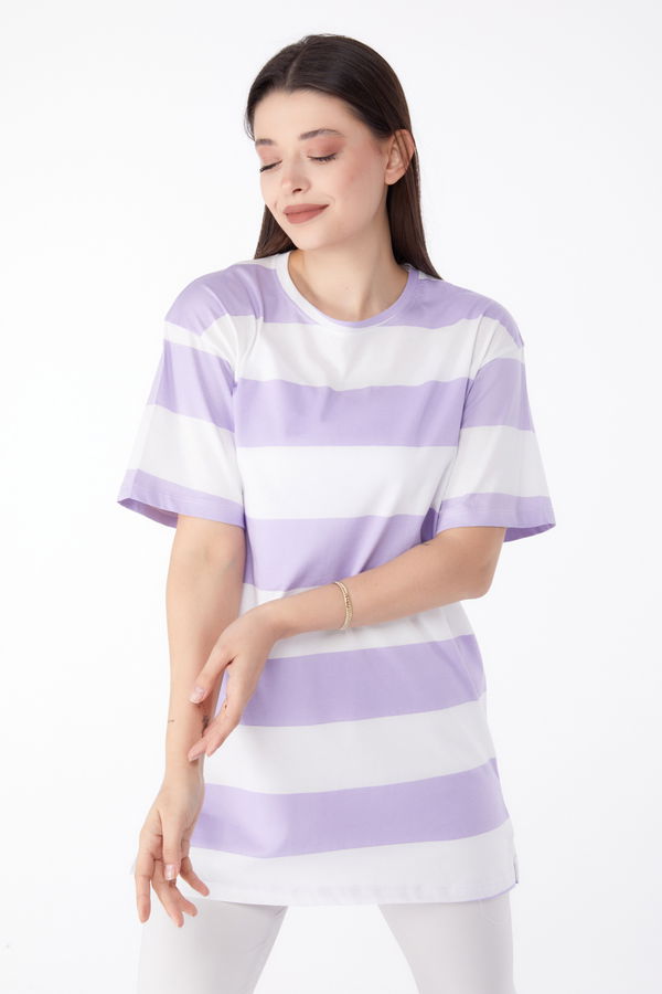 Çizgili T-Shirt Lila - 25305