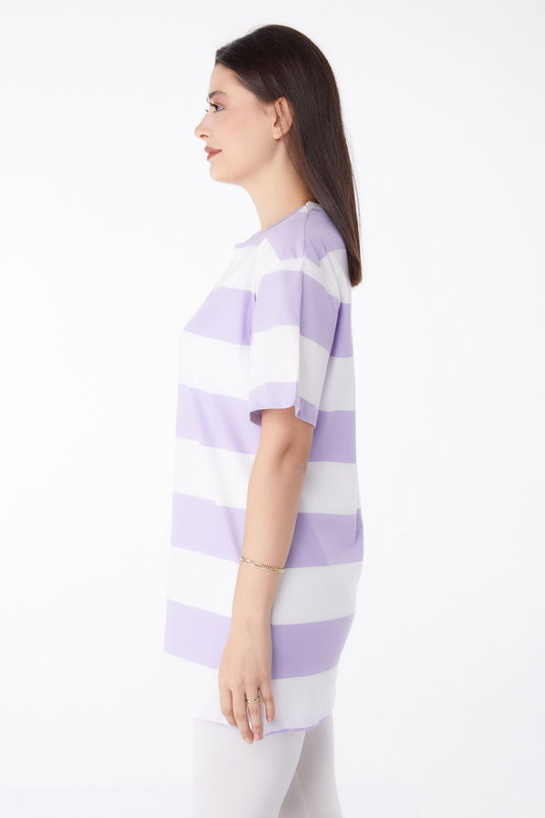 Çizgili T-Shirt Lila - 25305