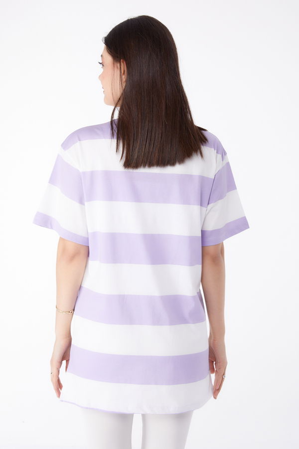 Çizgili T-Shirt Lila - 25305