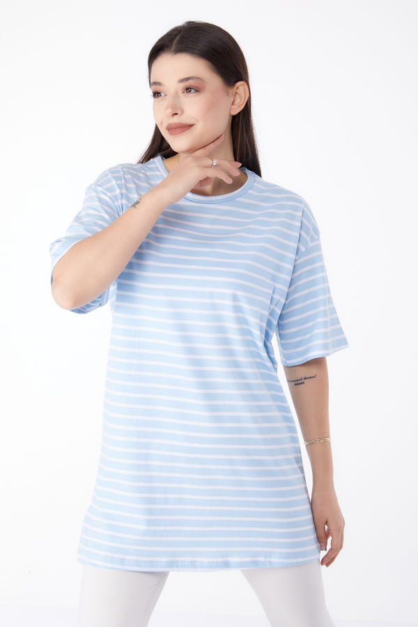 Çizgili T-Shirt Mavi - 25306 MAVİ