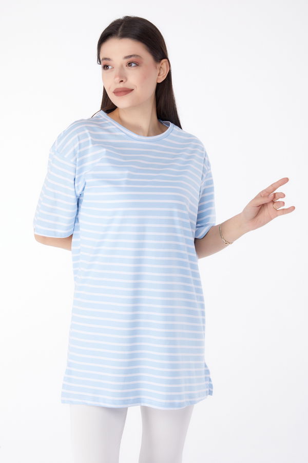 Çizgili T-Shirt Mavi - 25306 MAVİ
