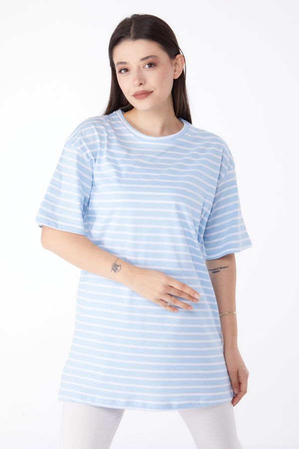 Çizgili T-Shirt Mavi - 25306 MAVİ