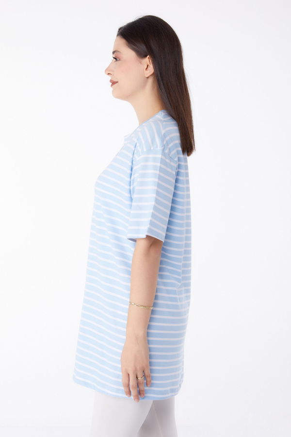 Çizgili T-Shirt Mavi - 25306 MAVİ