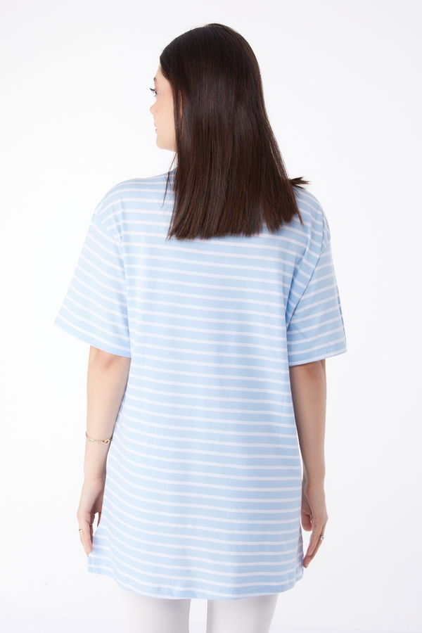 Çizgili T-Shirt Mavi - 25306 MAVİ