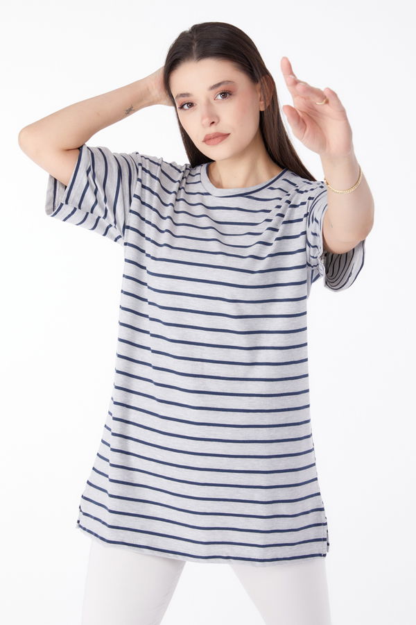 Çizgili T-Shirt Antrasit - 25306 ANTRASİT