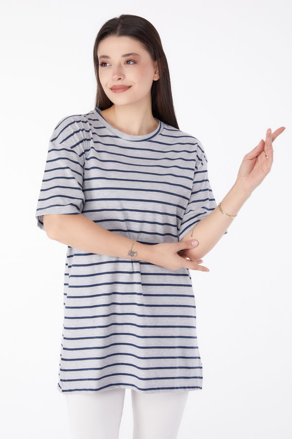 Çizgili T-Shirt Antrasit - 25306 ANTRASİT
