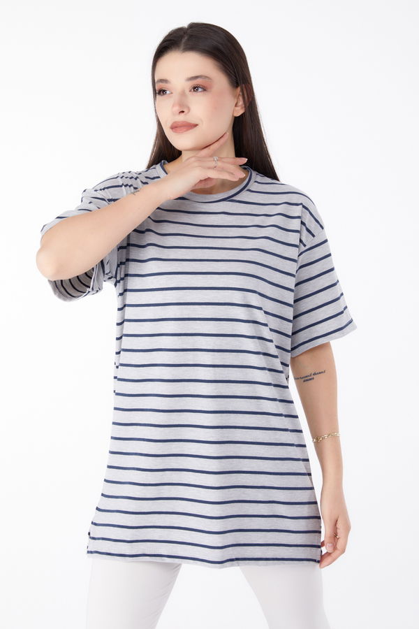 Çizgili T-Shirt Antrasit - 25306 ANTRASİT