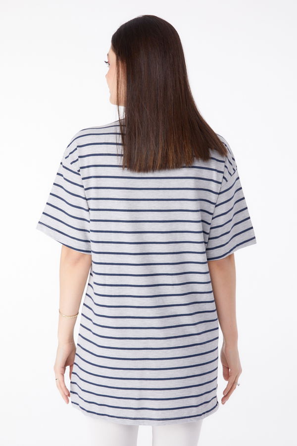 Çizgili T-Shirt Antrasit - 25306 ANTRASİT