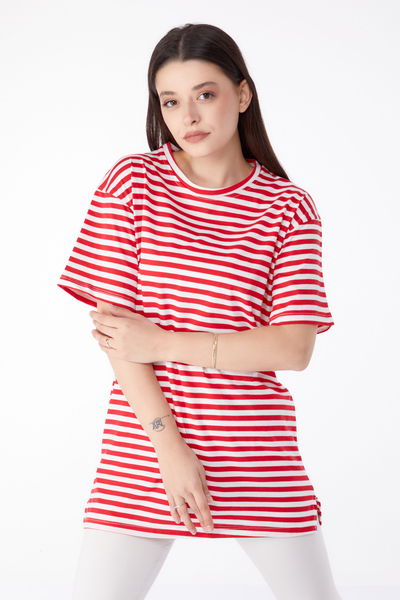 Çizgili T-Shirt Kırmızı - 25306