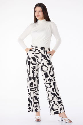 Desenli Pantolon Beyaz - 25317