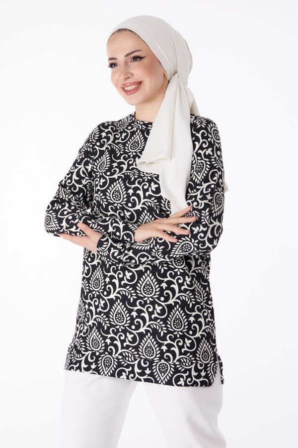 Desenli Tunik Siyah - 25321
