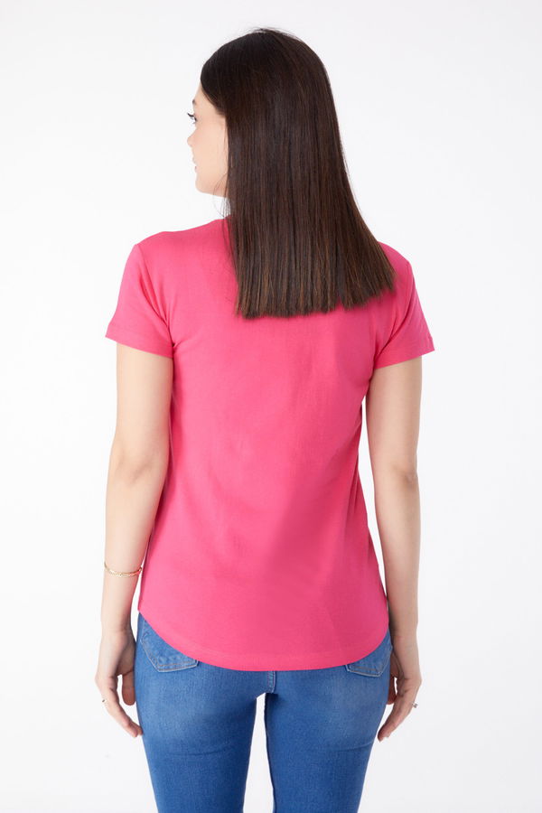 V Yaka T-shirt Fuşya - 25326 FUŞYA