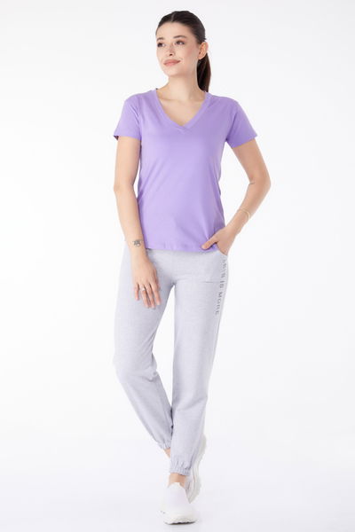V Yaka T-shirt Lila - 25326