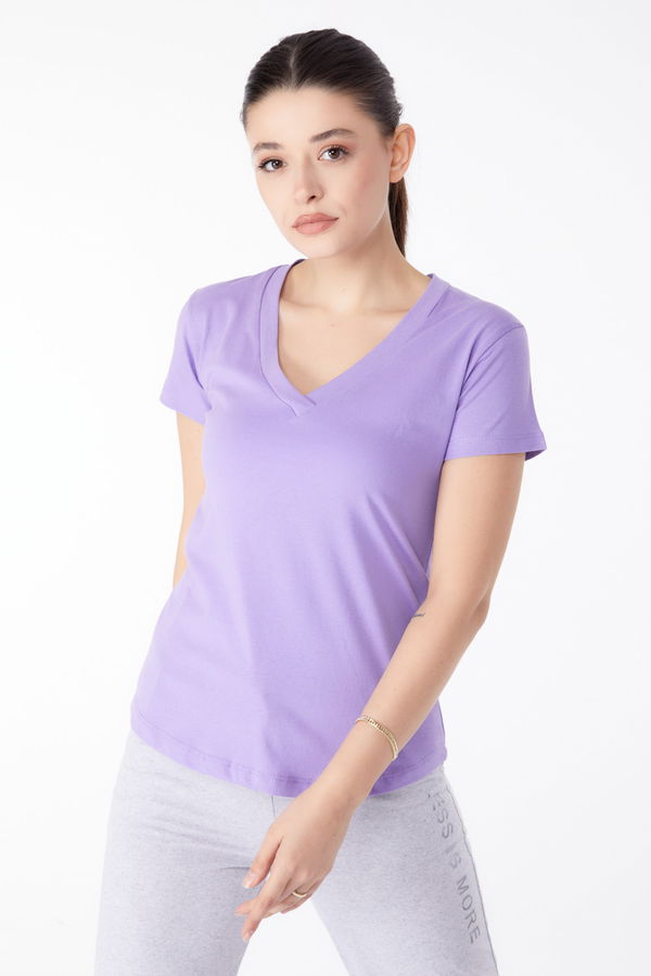 V Yaka T-shirt Lila - 25326