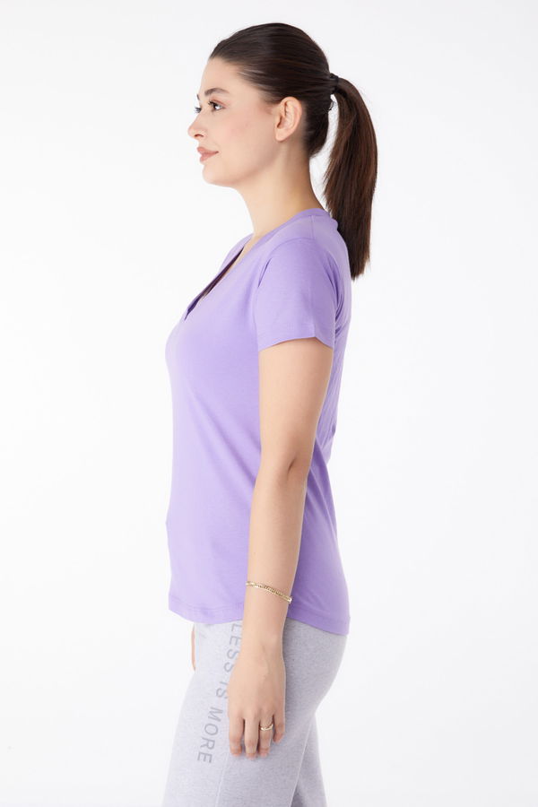 V Yaka T-shirt Lila - 25326