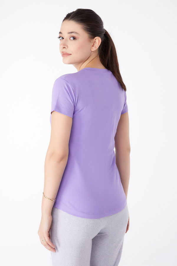 V Yaka T-shirt Lila - 25326