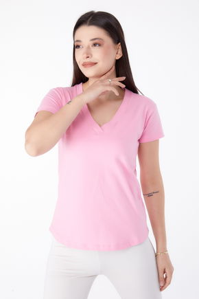 V Yaka T-shirt Pembe - 25326