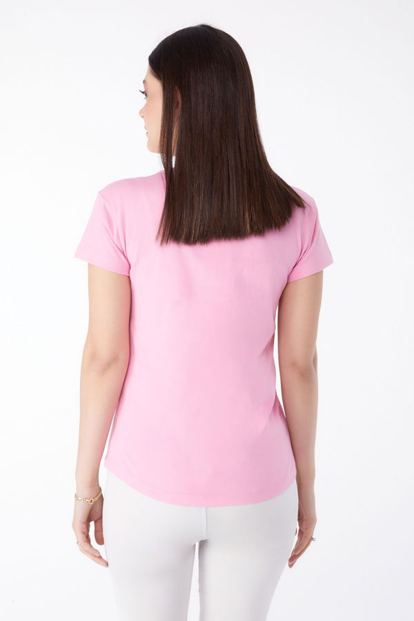 V Yaka T-shirt Pembe - 25326 PEMBE