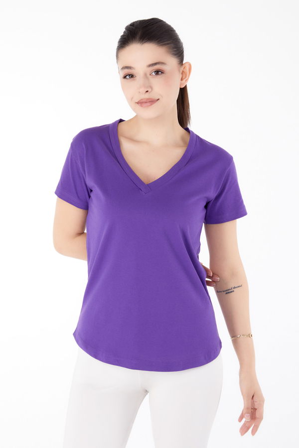 V Yaka T-shirt Mor - 25326