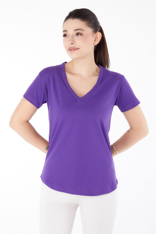 V Yaka T-shirt Mor - 25326