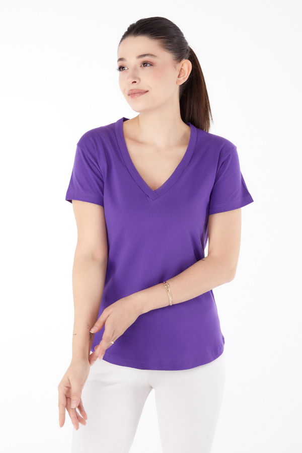 V Yaka T-shirt Mor - 25326