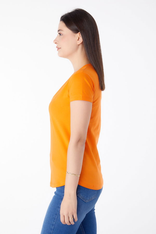 V Yaka T-shirt Turuncu - 25326