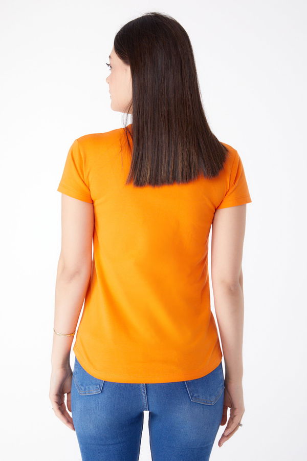 V Yaka T-shirt Turuncu - 25326